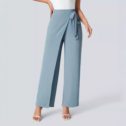 Women Fashion Casual Solid Color Lace-Up Wide Leg Pants