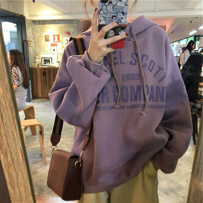 Sudadera con capucha informal con estampado de letras y forro polar para mujer
