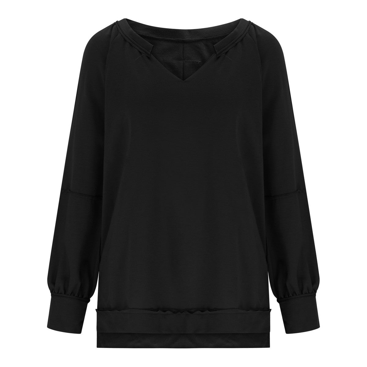 Camiseta informal holgada de manga larga con cuello en V y estampado irregular para mujer