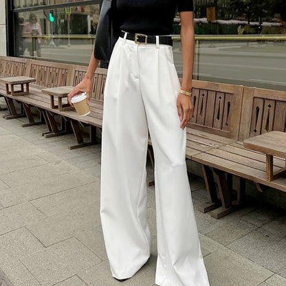 Women Fashion Casual Solid Color High Waist Straight Pants
