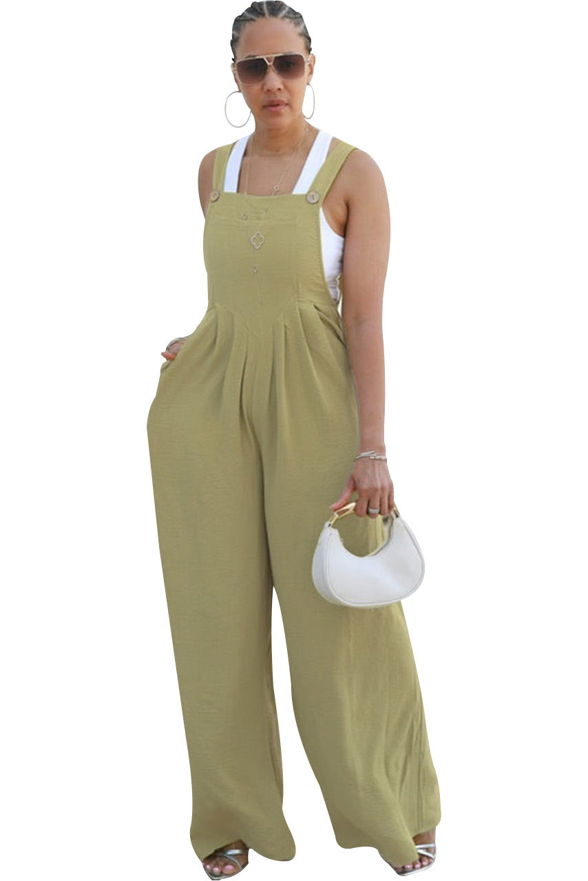 Women Casual Solid Color Wide-Leg Jumpsuit