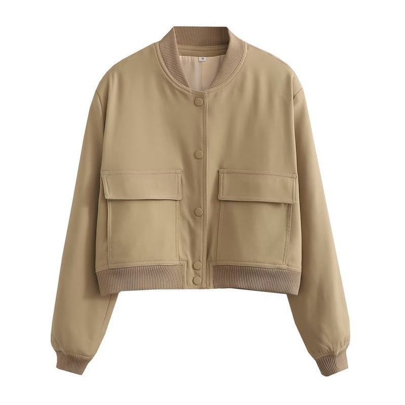 Chaqueta informal de color liso con un solo pecho y bolsillo para mujer