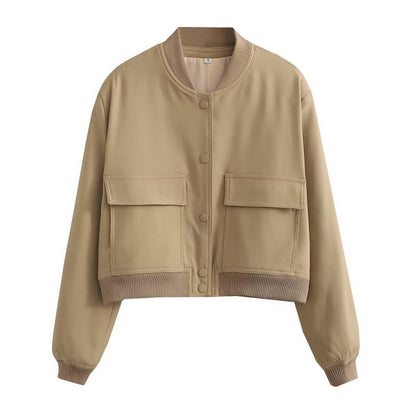Chaqueta informal de color liso con un solo pecho y bolsillo para mujer
