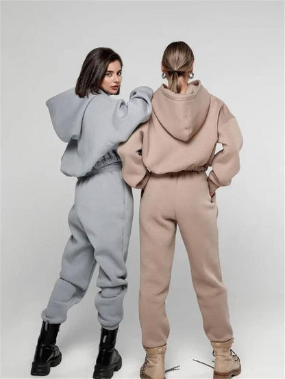 Autumn And Winter Fashion Athleisure Solid Color Hoodie Casual Pants Two-Piece Set