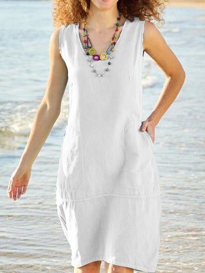 Vestido informal de verano sin mangas de color liso para mujer