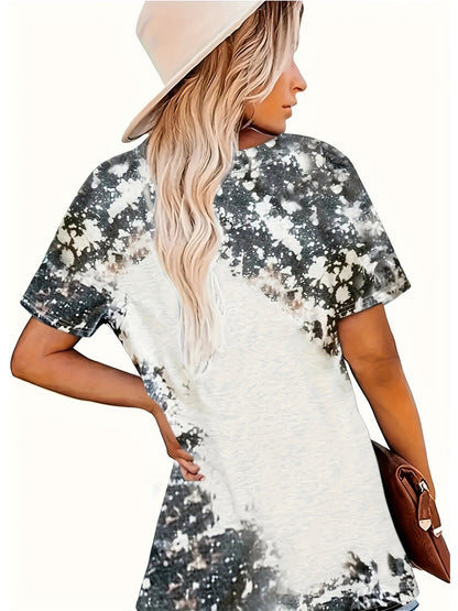 Camiseta informal de verano con estampado de cabeza de vaca y cuello redondo para mujer