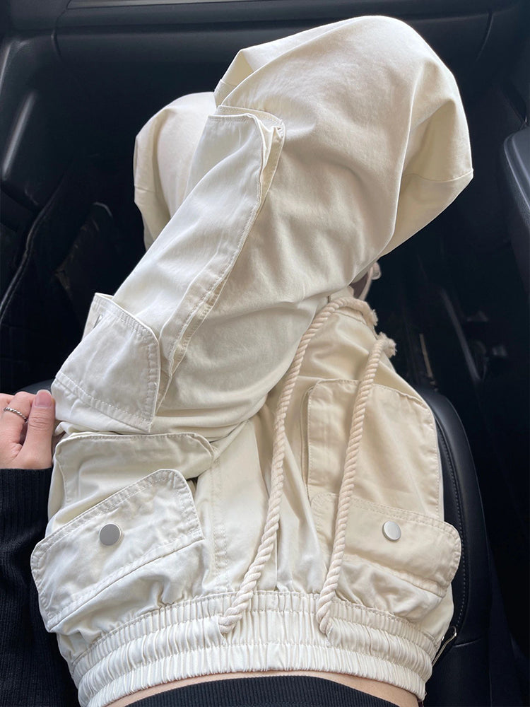 Women Fashion Casual High Waist Drawstring Cargo Pants