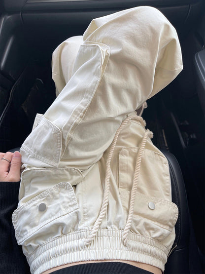 Women Fashion Casual High Waist Drawstring Cargo Pants