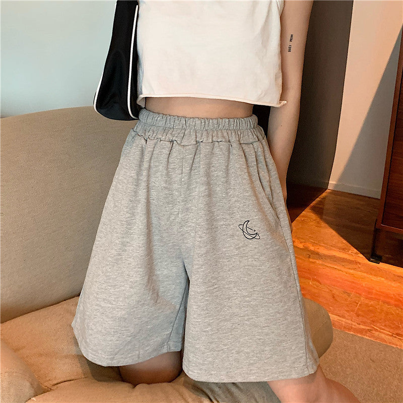 Women Fashion Casual Embroidered Elastic-Waist Shorts