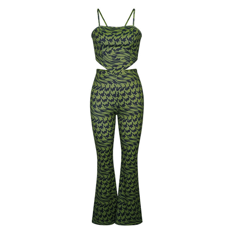 Conjunto de dos piezas de chaleco y pantalones anchos con estampado de color liso informal para mujer