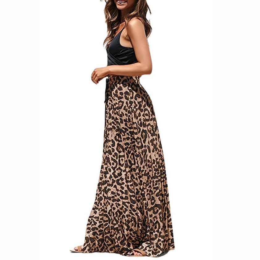 Women Casual Fashion Leopard Print Maxi Skirt
