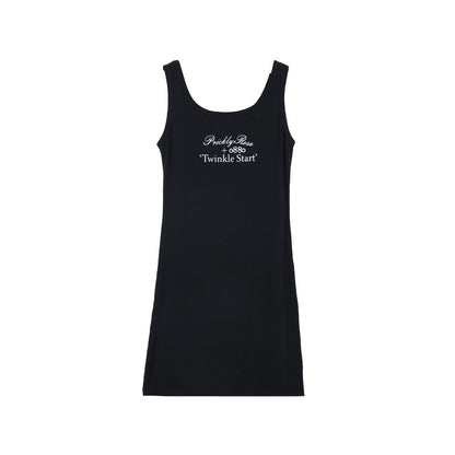 Vestido mini informal sencillo con cuello en U y estampado de letras para mujer