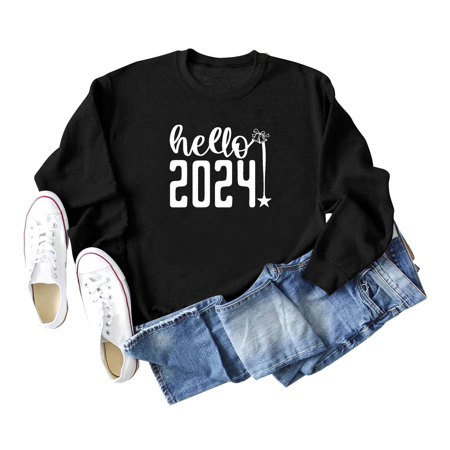 Women Loose Casual 2024 Letter Print Round Neck Long Sleeve Sweatshirt