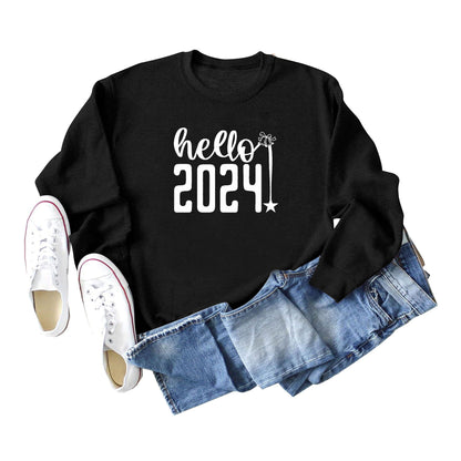 Women Loose Casual 2024 Letter Print Round Neck Long Sleeve Sweatshirt