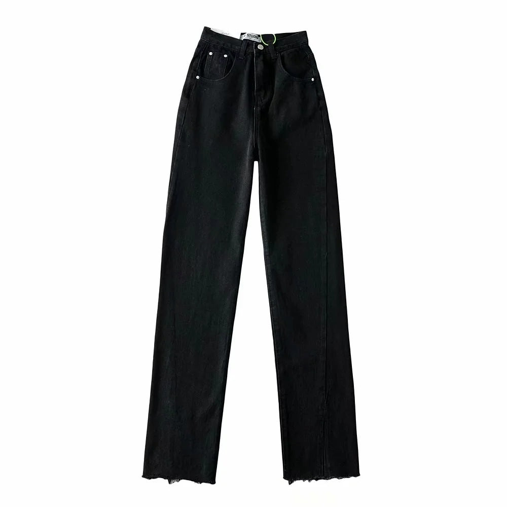 Vaqueros de mezclilla con cintura definida y color liso para mujer