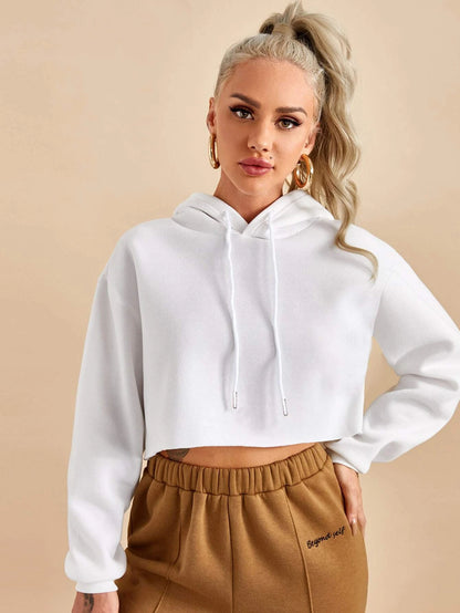 Sudadera corta básica informal de polar de color liso con mangas largas para mujer