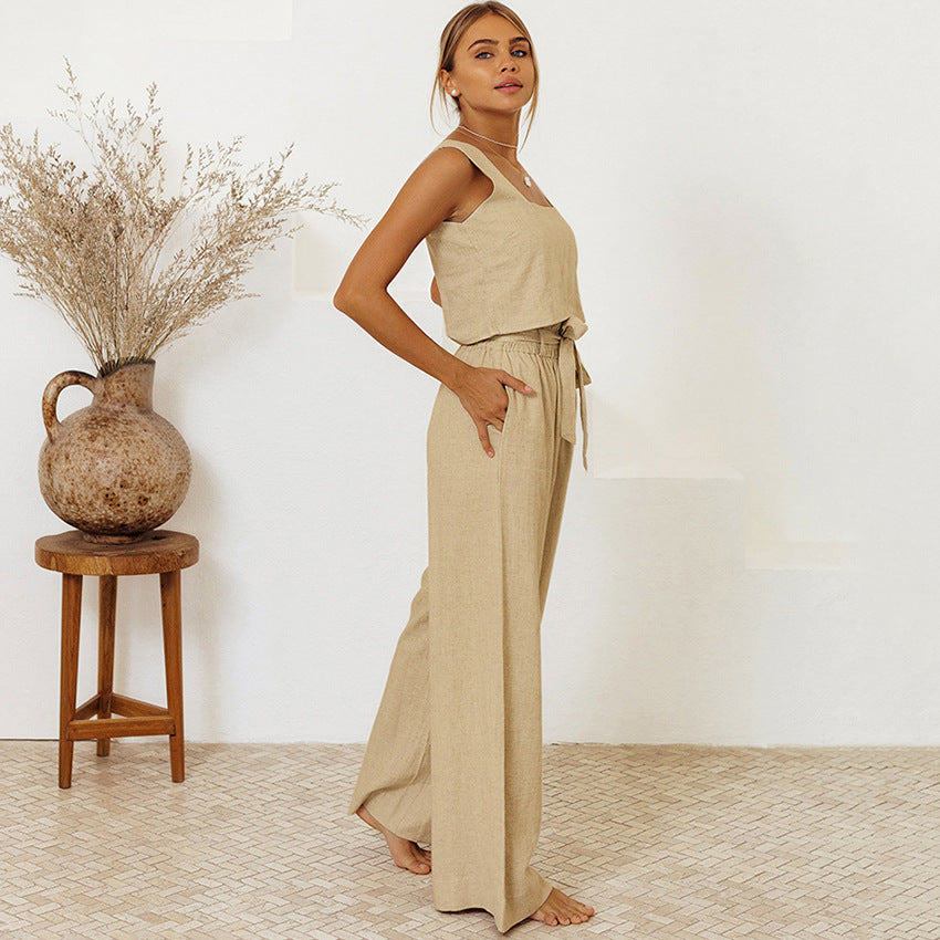 Conjunto de pijama informal sin mangas y pantalones para el hogar a la moda para mujer