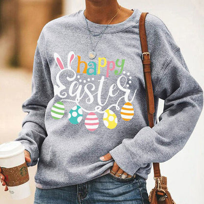 Sudadera informal de manga larga con cuello redondo y estampado de conejo de Pascua para mujer