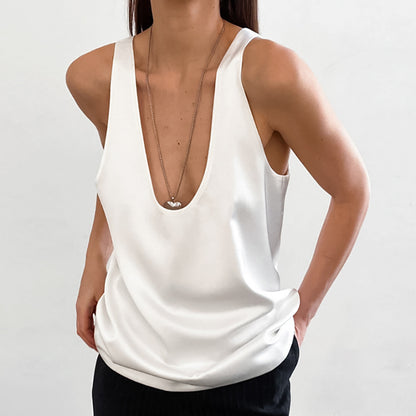 Camiseta sin mangas informal de color liso con cuello en U para mujer