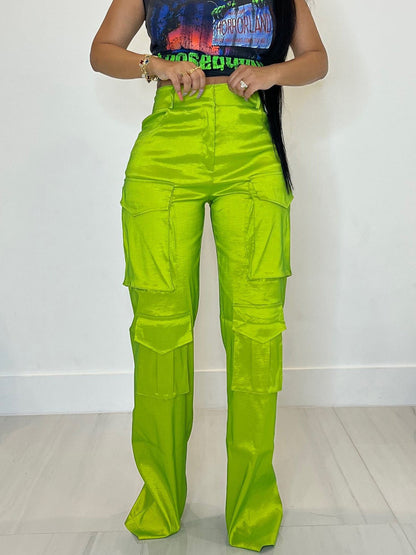 Women Fashion Casual Solid Color Multi-Pocket Cargo Pants