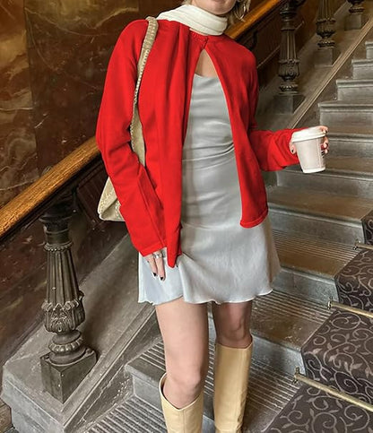 Women Fashion Casual Solid Color Long Sleeve Knitted Sweater Jacket