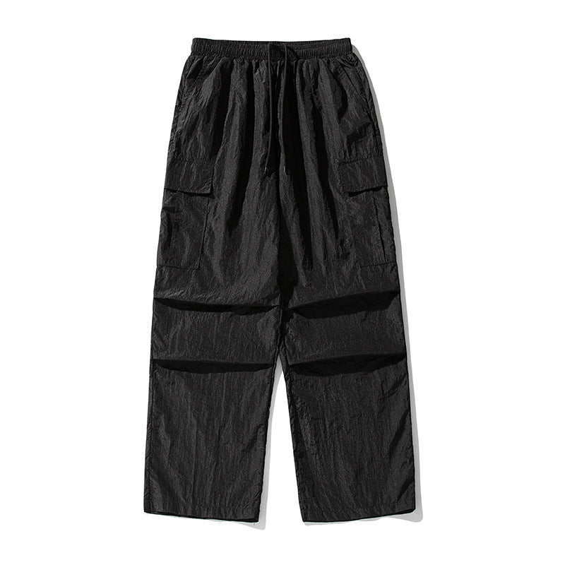 Pantalones cargo holgados de nailon y metal para mujer