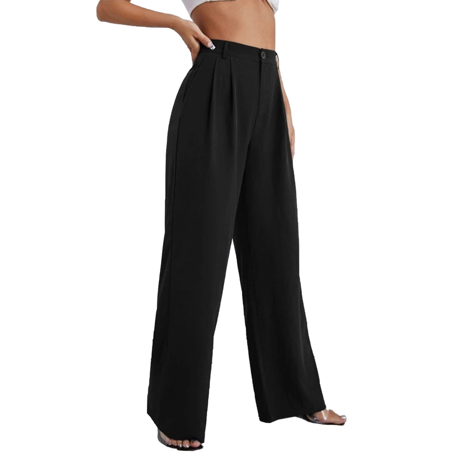 Pantalones de traje rectos de color liso informales a la moda para mujer