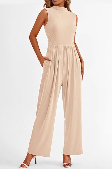 Summer Women Casual Solid Color Sleeveless Pocket Jumpsuit