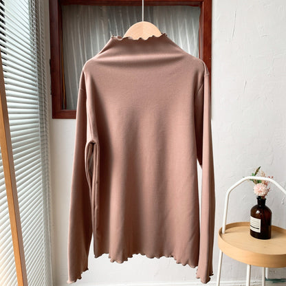 Camiseta básica informal de manga larga con cuello alto para mujer pequeña