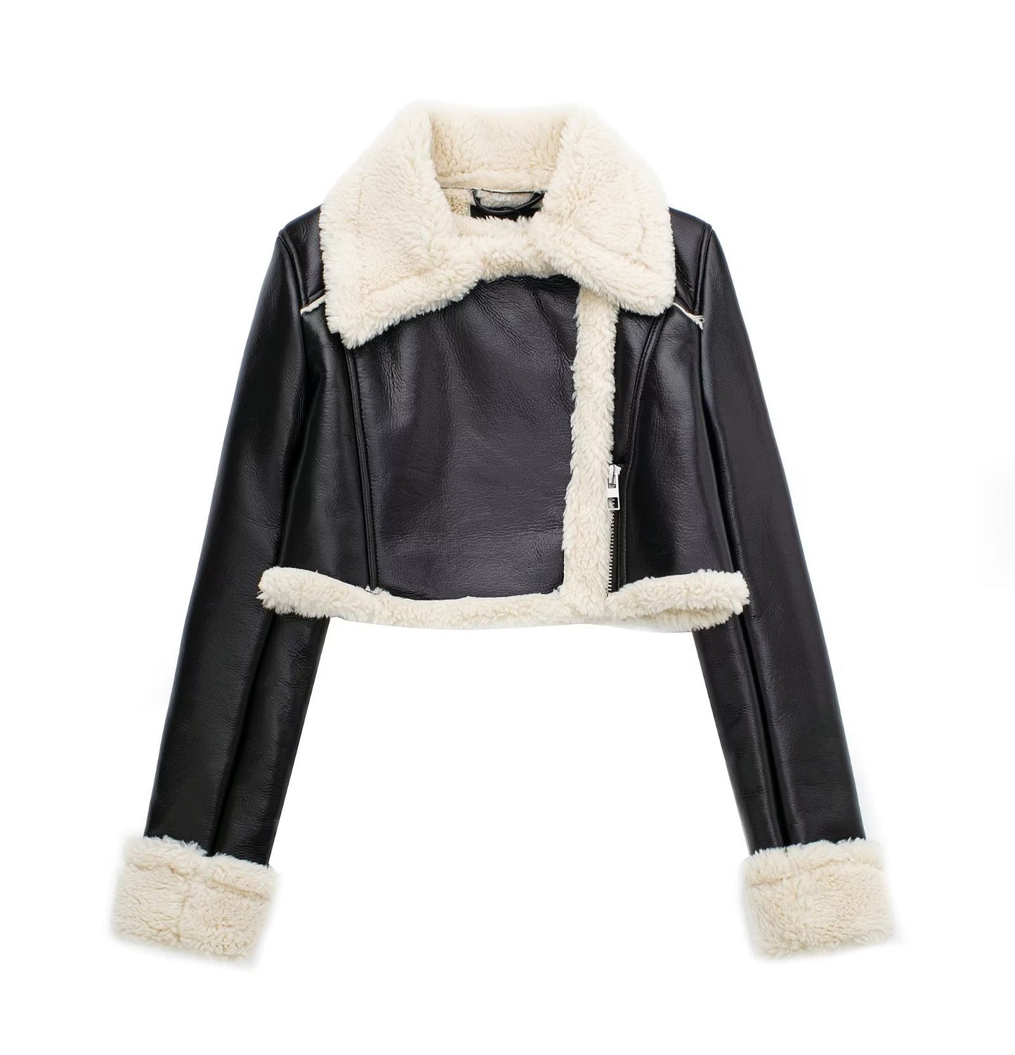 Chaqueta de felpa de PU informal de invierno para mujer