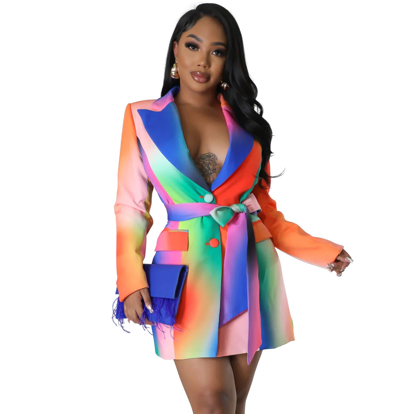 Chaqueta de manga larga con cordones y estampado multicolor informal para mujer