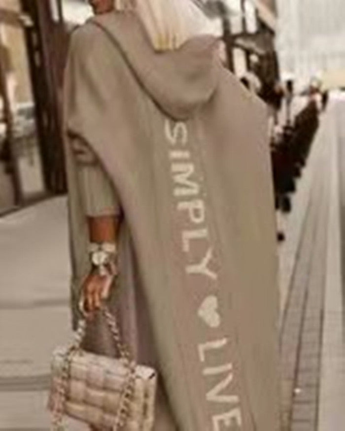 Women Casual Autumn Knitted Cardigan Lazy Loose Solid Color Long Sleeves Hooded Over Coat