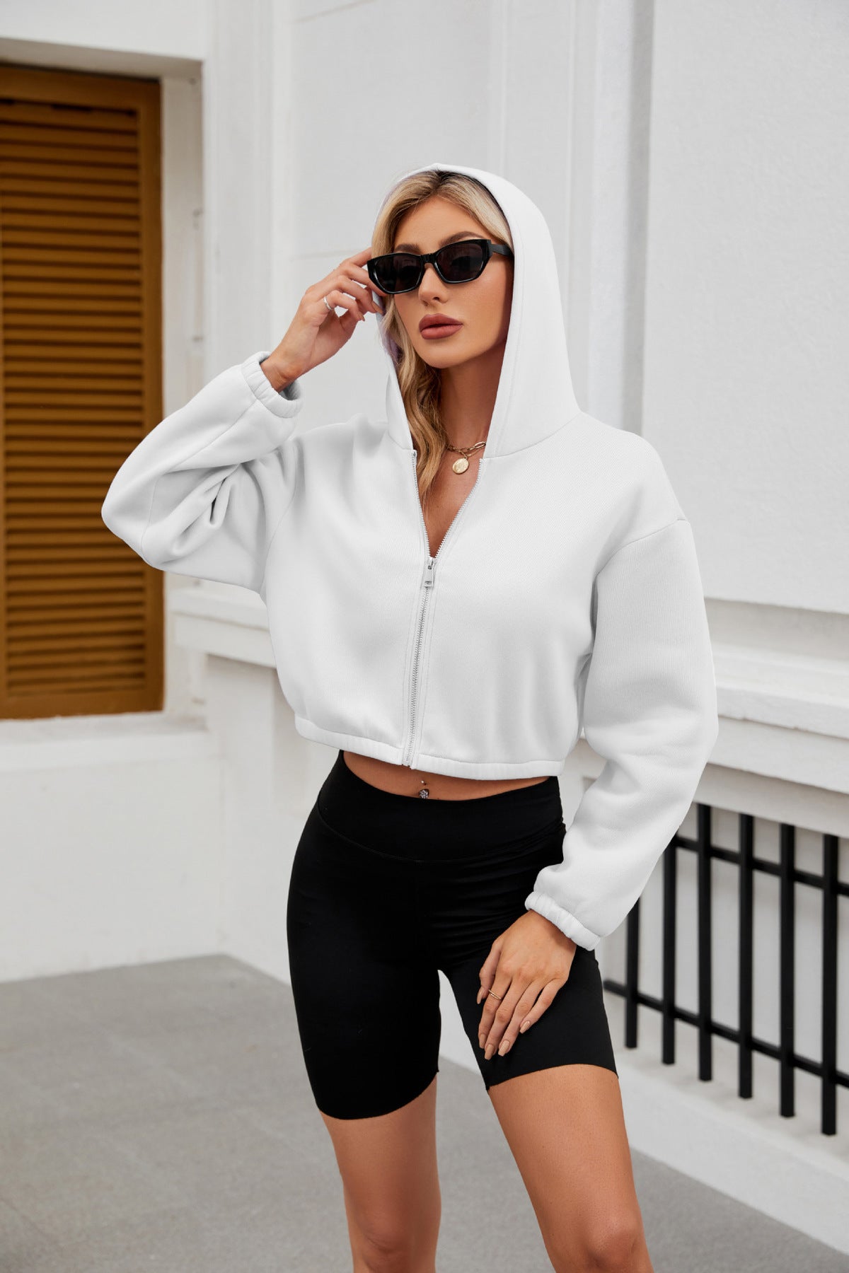 Autumn Winter Women Casual Solid Color Long Sleeve Zipper Hoodie