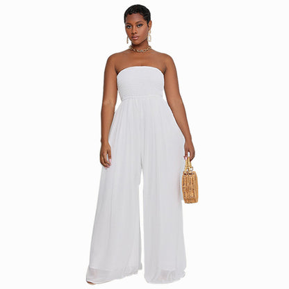 Women Fashion Casual Solid Color Chiffon Sleeveless Wide Leg High-Waisted Jumpsuit