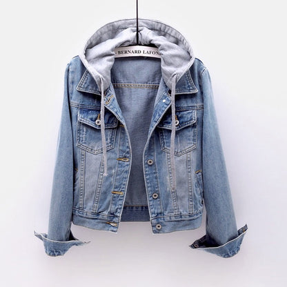 Chaqueta vaquera con capucha de manga larga informal de moda para mujer