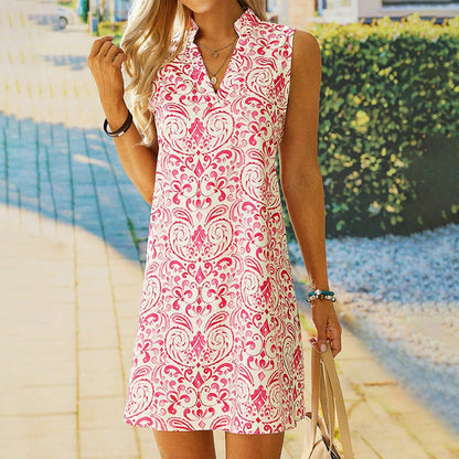 Vestido informal de verano sin mangas con cuello en V y estampado floral para mujer