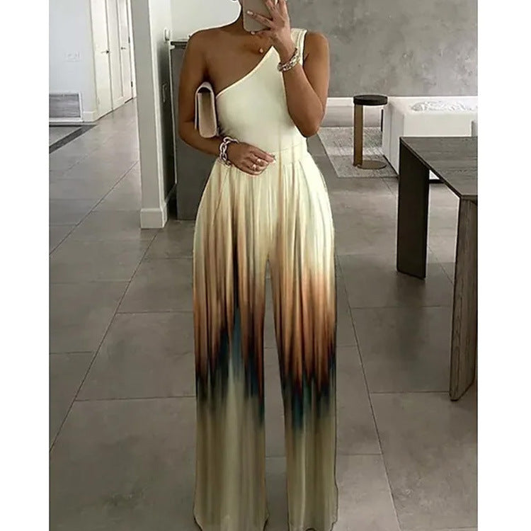 Women Slant Collar Sleeveless Casual Elegant Stripe Gradient Jumpsuits