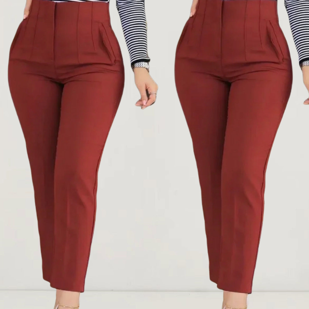 Pantalones casuales de cintura alta de color sólido para mujer