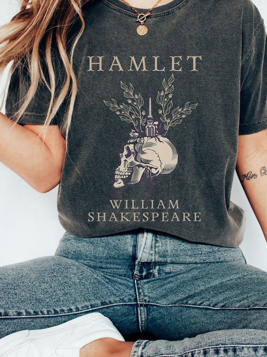 Camiseta holgada informal de manga corta con estampado de calavera y letras para mujer