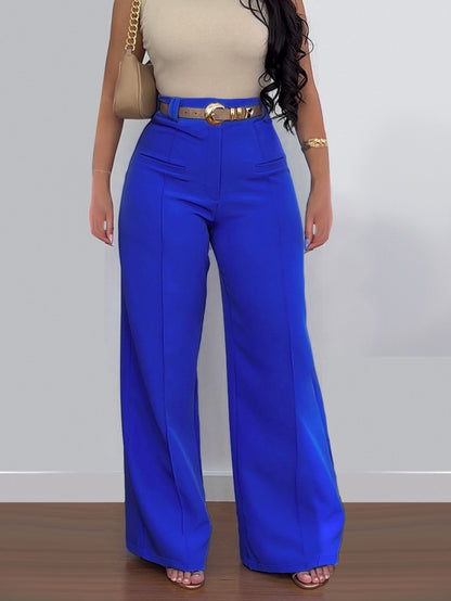 Pantalones casuales de pierna ancha y holgados de color sólido para mujer