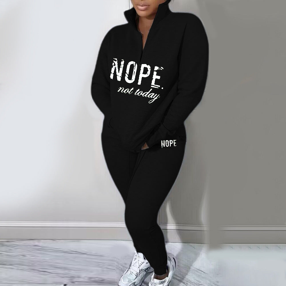 Athleisure Women Letter Printed Casual Long Sleeve Zipper Sweatershirt And Pants Fashion Two Pieces Suit