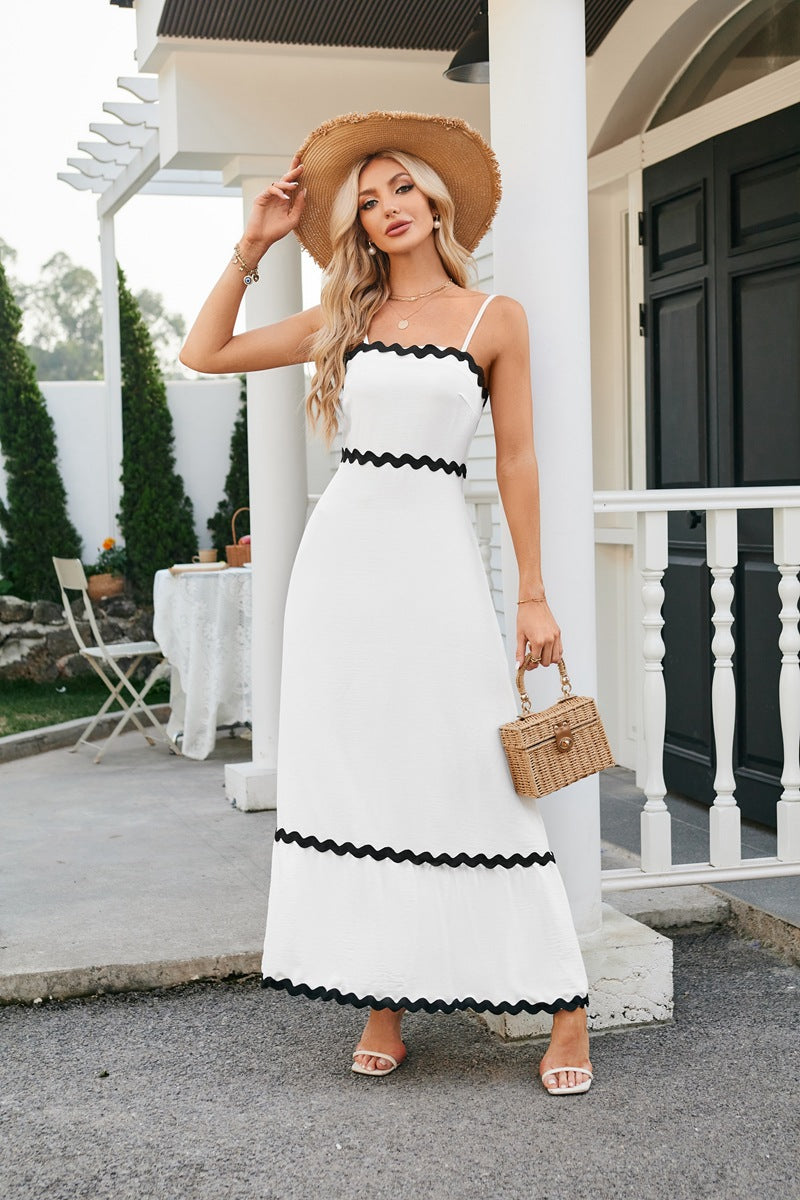 Vestido largo informal de verano con bloques de color y ondas para mujer