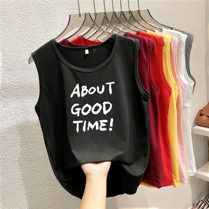 Casual Summer Sleeveless Women Letter Slogan Printed Casual Tank Top