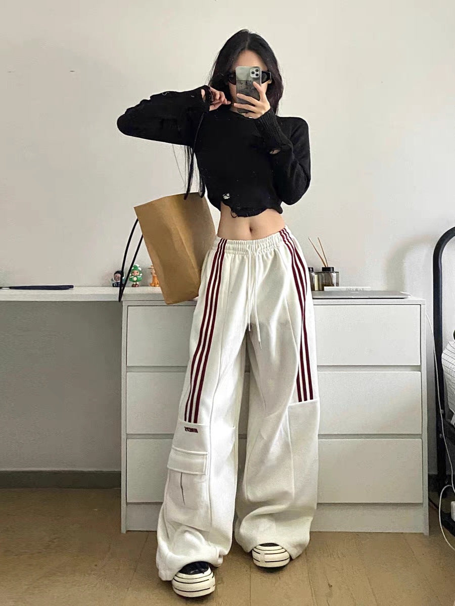 Plus Size Women Winter Thickened Casual High Waist Straight Cargo Pants