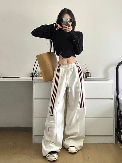 Plus Size Women Winter Thickened Casual High Waist Straight Cargo Pants