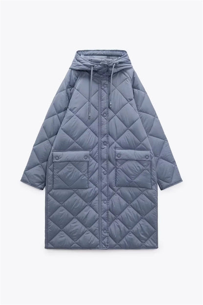 Chaqueta con capucha acolchada larga y cálida informal para mujer de otoño e invierno