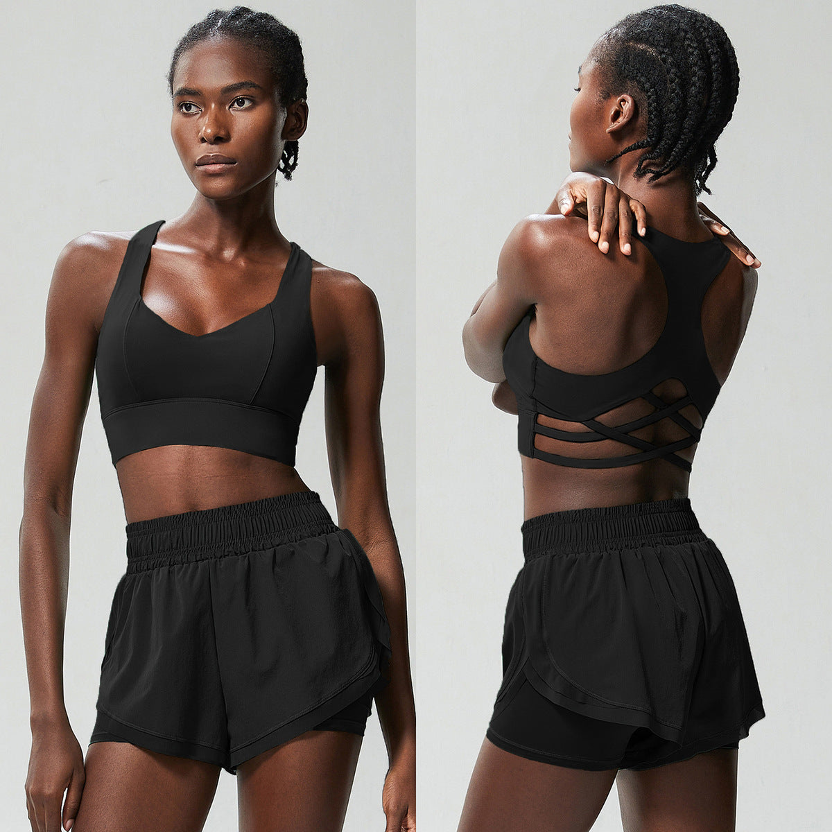 Women Casual Solid Color Sports Fitness Quick-Drying Top Tennis Yoga Pants Two-Piece Set