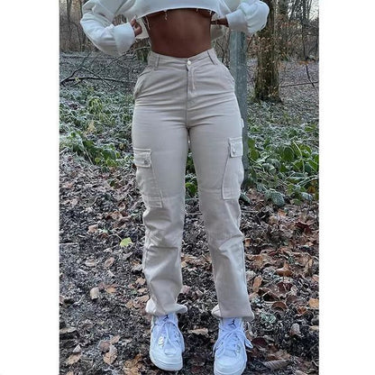 Women Fashion Casual Solid Color High Stretch Multi-Pocket Tight Pants