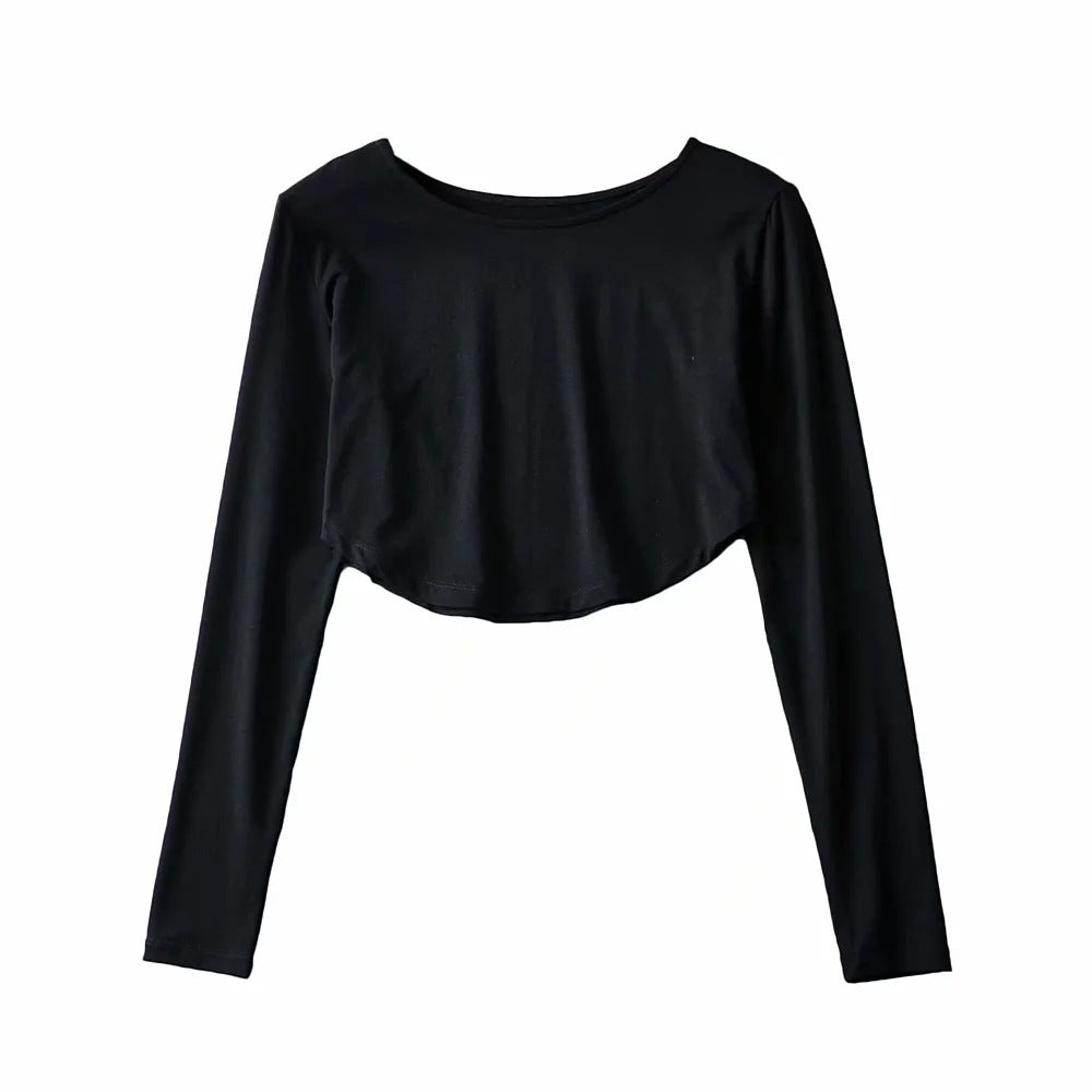 Camiseta corta informal con dobladillo arqueado y abertura para mujer