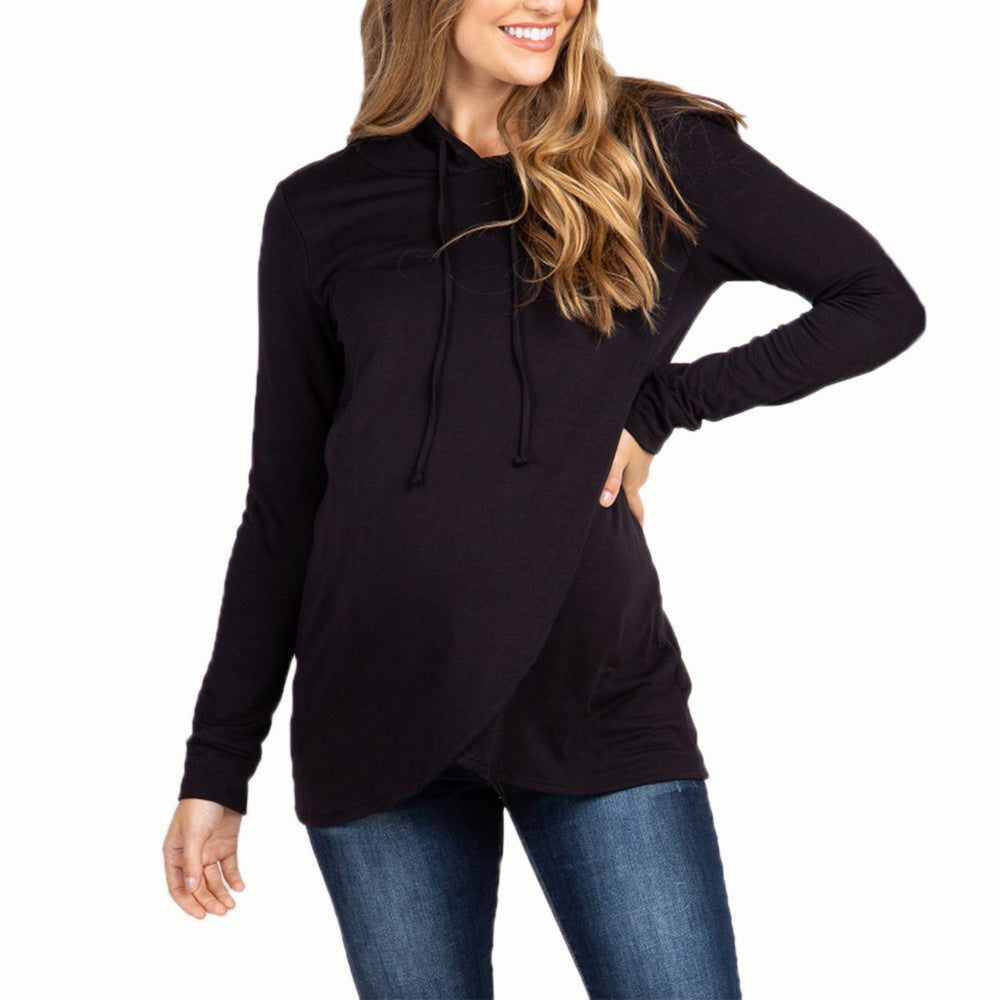 Pregnant Women Fashion Casual Drawstring Hooded Long Sleeve Top